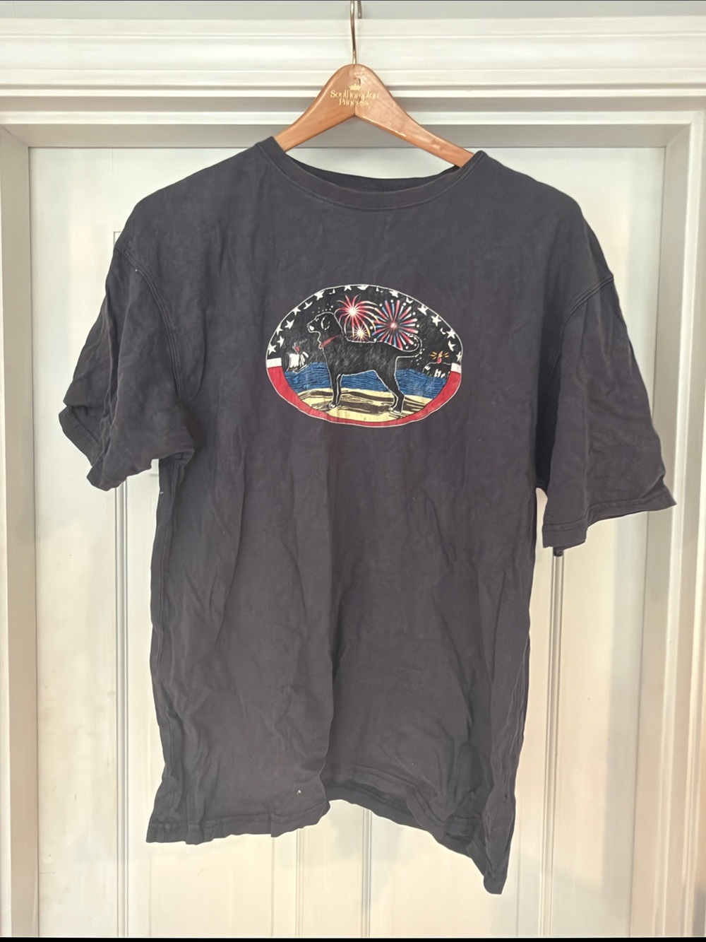 The Black Dog Black Short-Sleeve Tee with Patriotic dog Graphic